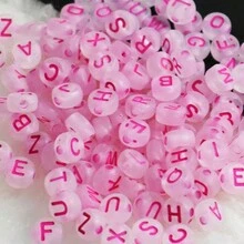 100 cái/Lot    7mm Nhựa trong suốt Màu hồng Lá thư Hạt lỏng lẻo DIY Làm đồ trang sức Phụ kiện Thủ công Chất liệu Nghệ thuật thủ công Dây chuyền Vòng tay Móc chìa khóa - Hồng - Xem 3