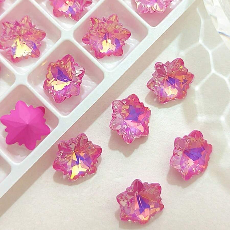 40入組12mm*12mm超級閃亮雪花形狀玻璃水晶鑲嵌配件,用於衣服、鞋子、頸鏈、戒指、手鍊、耳環、頭飾、手機殼diy裝飾,適用於聖誕節和萬聖節 - 玫瑰紅 - 查看 1