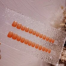24入組短橢圓形橙色假指甲，含1支指甲檔和果凍膠，適用於派對、舞蹈和日常穿戴的壓克力指甲提供商 - 橘色 - 查看 4
