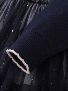 Annil Winter Trendmode für Tween Mädchen, elegantes blau gestricktes Langarm-Sweater-Kleid mit warmem Mesh-Einsatz