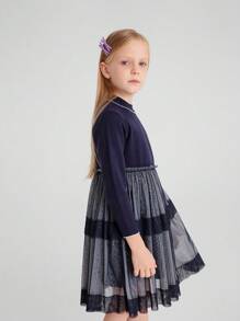 Annil Winter Trendmode für Tween Mädchen, elegantes blau gestricktes Langarm-Sweater-Kleid mit warmem Mesh-Einsatz