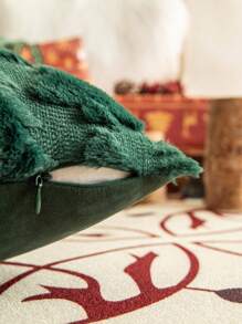 1pc Embroidered Christmas Tree Pillow Cover - Green - View 4