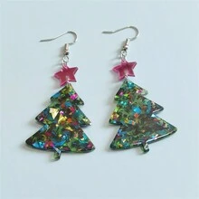 2 Miếng Giáng sinh Loạt Quá quắt Acrylic Đầy màu sắc Cây thông noel Hình dạng DIY Hoa tai - Nhiều màu - Xem 6