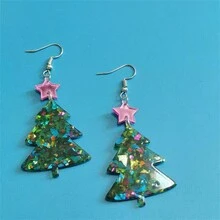 2 Miếng Giáng sinh Loạt Quá quắt Acrylic Đầy màu sắc Cây thông noel Hình dạng DIY Hoa tai - Nhiều màu - Xem 5