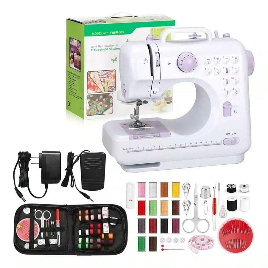 Máquina De Coser Mediana Eléctrica con Accesorios  Doméstica Portátil De 12 Agujas Incluye Accesorios - Blanco - Ver 1