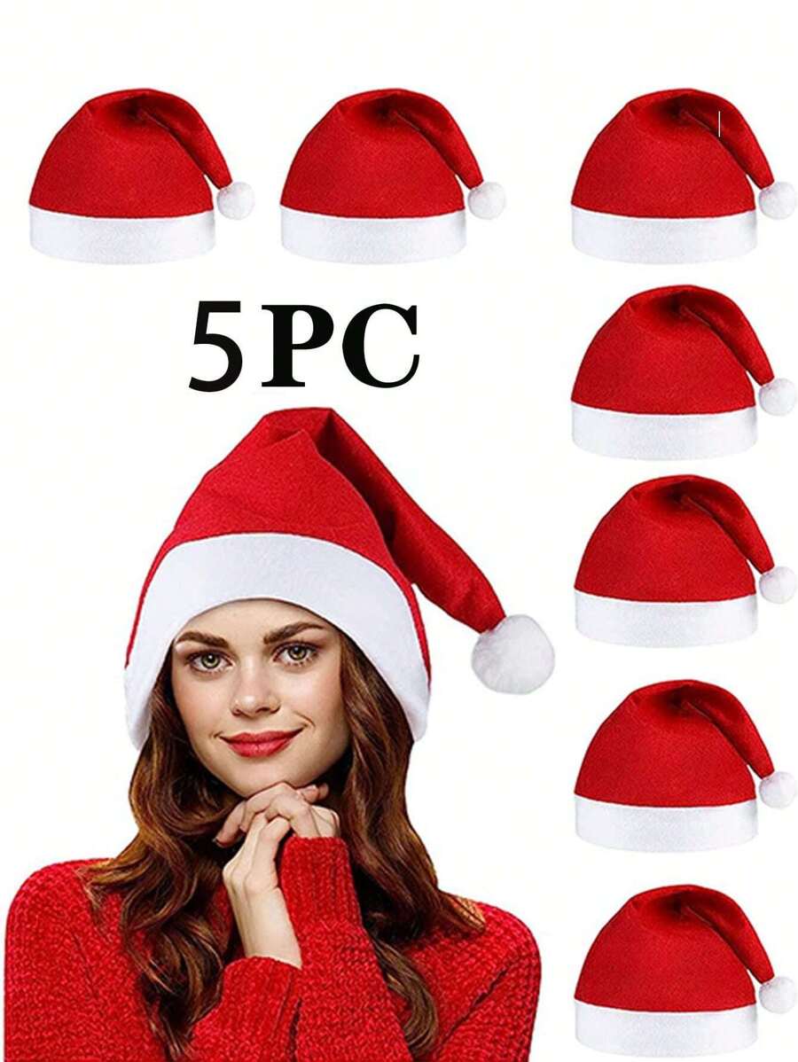 5 chiếc mũ ông già Noel Giáng sinh - Tuyệt vời cho bữa tiệc Giáng sinh dành cho người lớn và sự lựa chọn tốt nhất cho lễ kỷ niệm năm mới - Đỏ và trắng - Xem 1