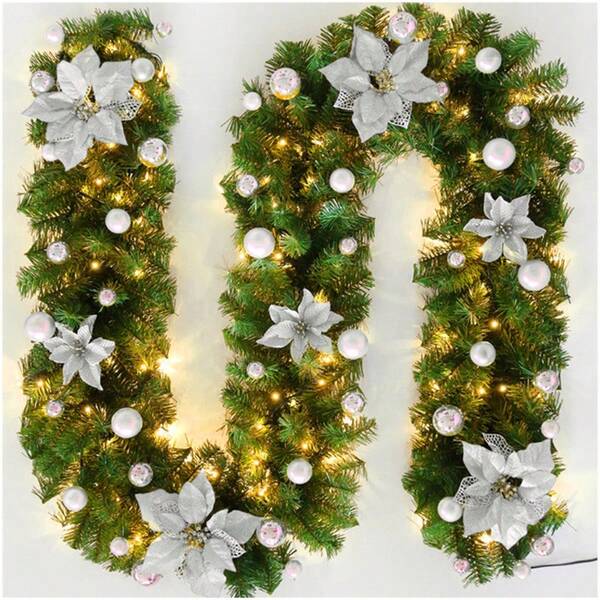 2.7m Christmas Decoration LED Rattan Garland Wreath Light Door Hanging Ornaments Artificial Xmas Tree Fireplace Decor Birthday Home Decor Christmas Decorations Room Decor Winter