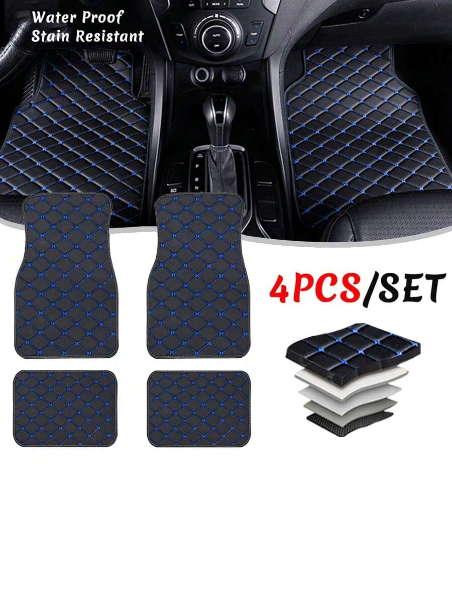 4入組萬用防水汽車地毯全套皮革汽車車墊配件內飾用品