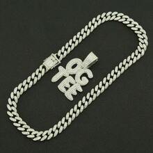 男款鋅合金a-z鑲嵌鑽石吊墜項鍊。嘻哈風格必備。豪華時尚金鍊裝飾多用途鎖骨鍊。 - 金色 - 查看 4