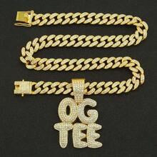 男款鋅合金a-z鑲嵌鑽石吊墜項鍊。嘻哈風格必備。豪華時尚金鍊裝飾多用途鎖骨鍊。 - 金色 - 查看 8