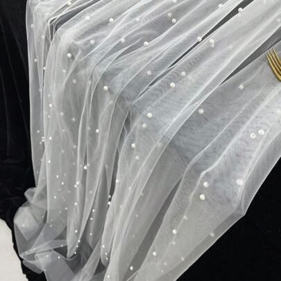 Faux Pearl Decor Table Banner, White Pearl Tulle Table Banner Wedding Decoration, Extra Long Table Banner For Wedding Arch Reception Bride Gift, Christmas Decoration