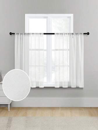 1 件臥室和客廳裝飾白色亞麻簡約風格透明窗簾