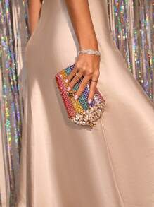 Multicolor Popcorn Crystal Clutch Bag ,Dazzling Exquisite Rhinestone Handbags Classic Rainbow Colorful Chain Evening Purse For Party,Prom Events.Best Gifts - Multicolor - View 3