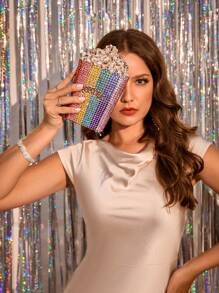 Multicolor Popcorn Crystal Clutch Bag ,Dazzling Exquisite Rhinestone Handbags Classic Rainbow Colorful Chain Evening Purse For Party,Prom Events.Best Gifts - Multicolor - View 5