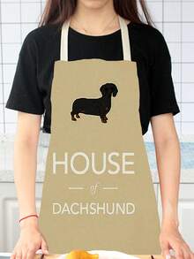 1pc Fox Dog Linen Apron - Dark Grey - View 3