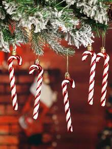 6 piezas - Adornos de bastón de caramelo navideño, adornos clásicos de bastón de caramelo rojo con brillo, decoraciones colgantes para el árbol de Navidad, artesanía de piruleta, accesorios DIY para coronas, bastón de caramelo con brillo, decoración de árbol de Navidad y decoraciones navideñas, regalos navideños para decoración de fiestas - Rojo y blanco - Ver 4