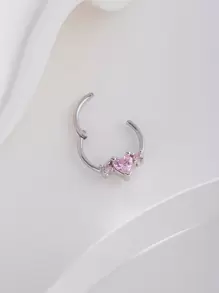 Simple Stainless Steel Rhinestone Heart Decor Nose Ring For Women & Girls Valentines - Multicolor - View 2