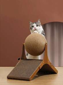 1入組摩天輪貓抓板帶球,耐用爪玩具適用於貓娛樂和減壓 - 棕色 - 查看 1