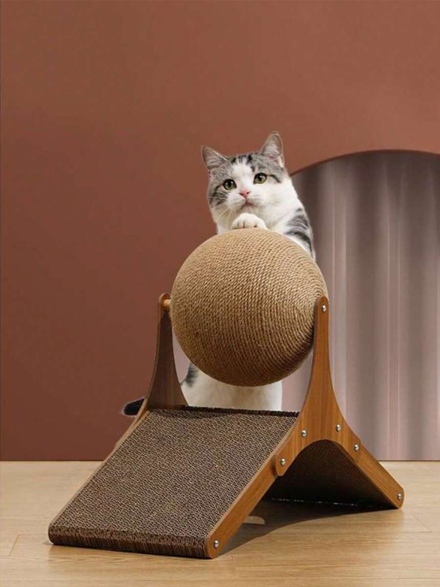 1入組摩天輪貓抓板帶球,耐用爪玩具適用於貓娛樂和減壓 - 棕色 - 查看 1