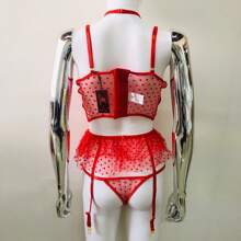 lenceria sexy malla con cadena exotica trae 3pieza - Rojo - Ver 3