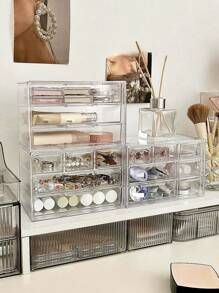 1pc Small Transparent Acrylic Drawer Storage Box With 3 Or 5 Compartments, Perfect For Desktop Jewelry, Stationery And Contact Lens Storage - Clear - View 1