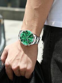 OLEVS. OLEVS Mens Watches Chronograph Luxury Dress Moon Phase Quartz Stainless Steel Waterproof Luminous Business Calendar Wrist Watch - 綠色 - 查看 5