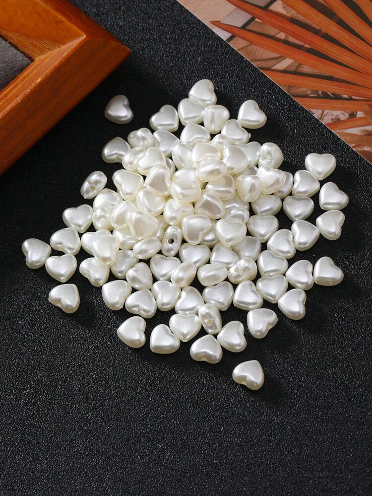 100pcs/Pack Mini Faux Pearl Color Heart Shaped Bead For Hair Accessories, Clothing Decoration, Earring Pendant, Diy Jewelry Making, Card Craft, Nail Art