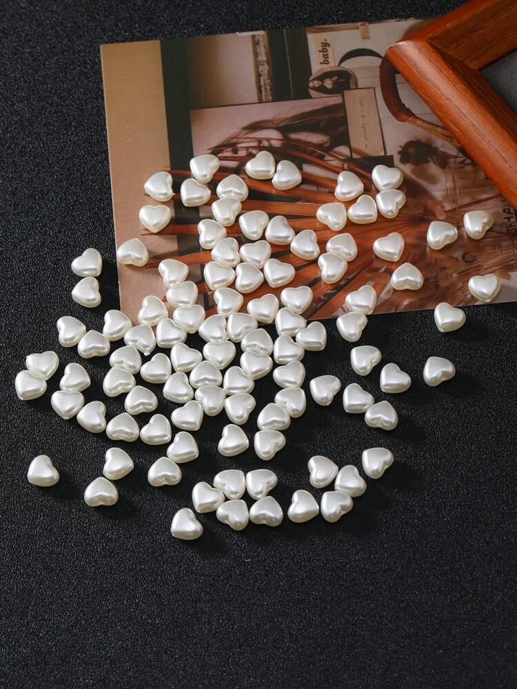 100pcs/Pack Mini Faux Pearl Color Heart Shaped Bead For Hair Accessories, Clothing Decoration, Earring Pendant, Diy Jewelry Making, Card Craft, Nail Art