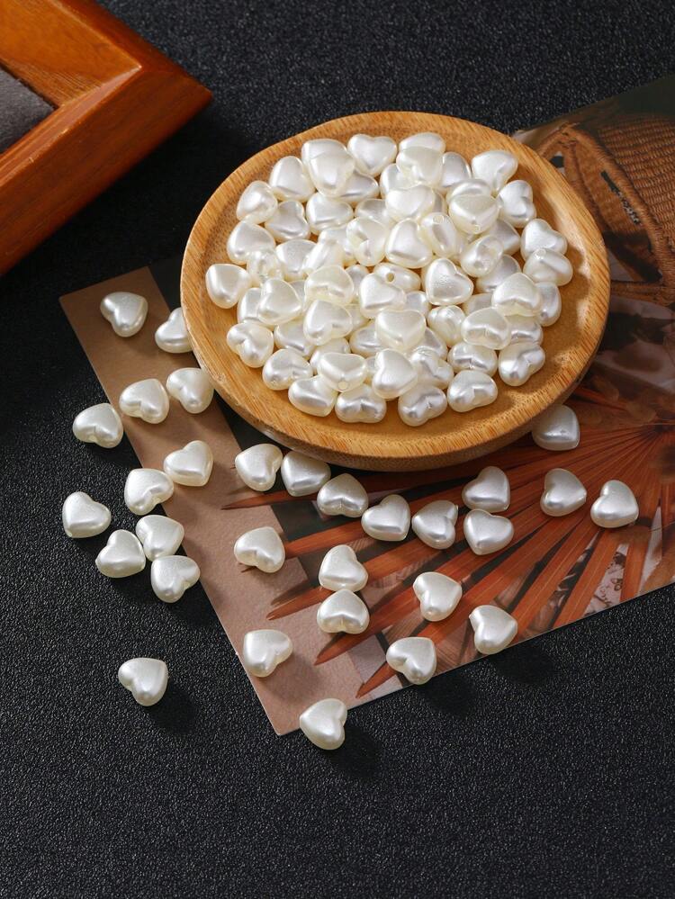100pcs/Pack Mini Faux Pearl Color Heart Shaped Bead For Hair Accessories, Clothing Decoration, Earring Pendant, Diy Jewelry Making, Card Craft, Nail Art