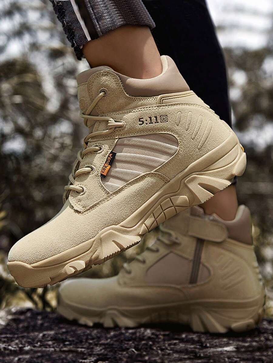 時尚風格秋冬男士戶外徒步鞋 - 透氣、防水、中筒、訓練靴、防滑、耐磨、舒適、沙漠靴 - 卡其色 - 查看 1
