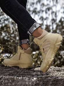 時尚風格秋冬男士戶外徒步鞋 - 透氣、防水、中筒、訓練靴、防滑、耐磨、舒適、沙漠靴 - 卡其色 - 查看 3