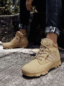 時尚風格秋冬男士戶外徒步鞋 - 透氣、防水、中筒、訓練靴、防滑、耐磨、舒適、沙漠靴 - 卡其色 - 查看 4