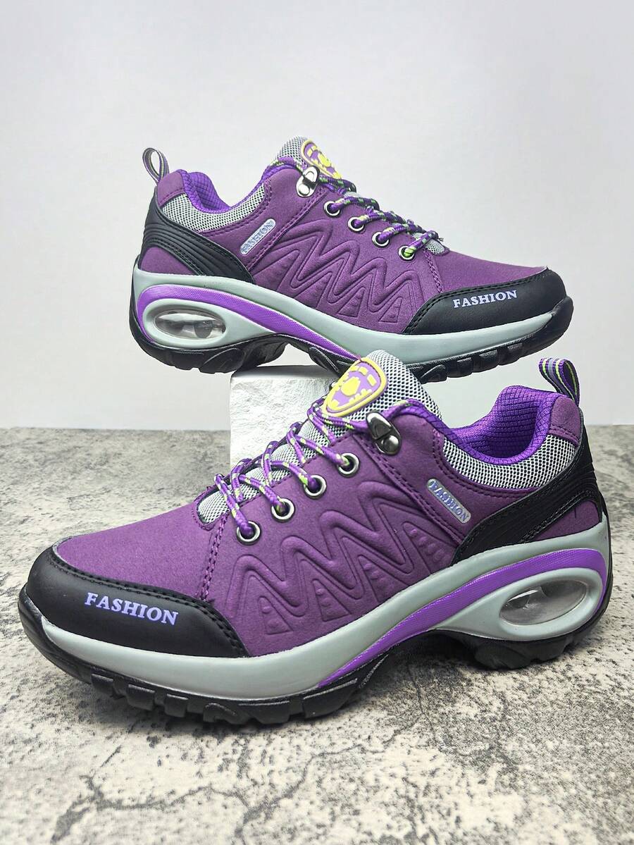 2023新款時尚厚底氣墊休閒鞋防水耐用透氣春秋 - 紫色 - 查看 1