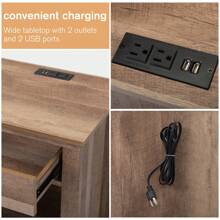 Farmhouse Nightstand, Bedside Table Night Stand End Table Side Table with Drawer and Shelf, Wood Storage Cabinet for Home Bedroom, USB Charging Station - 卡其色 - 查看 4