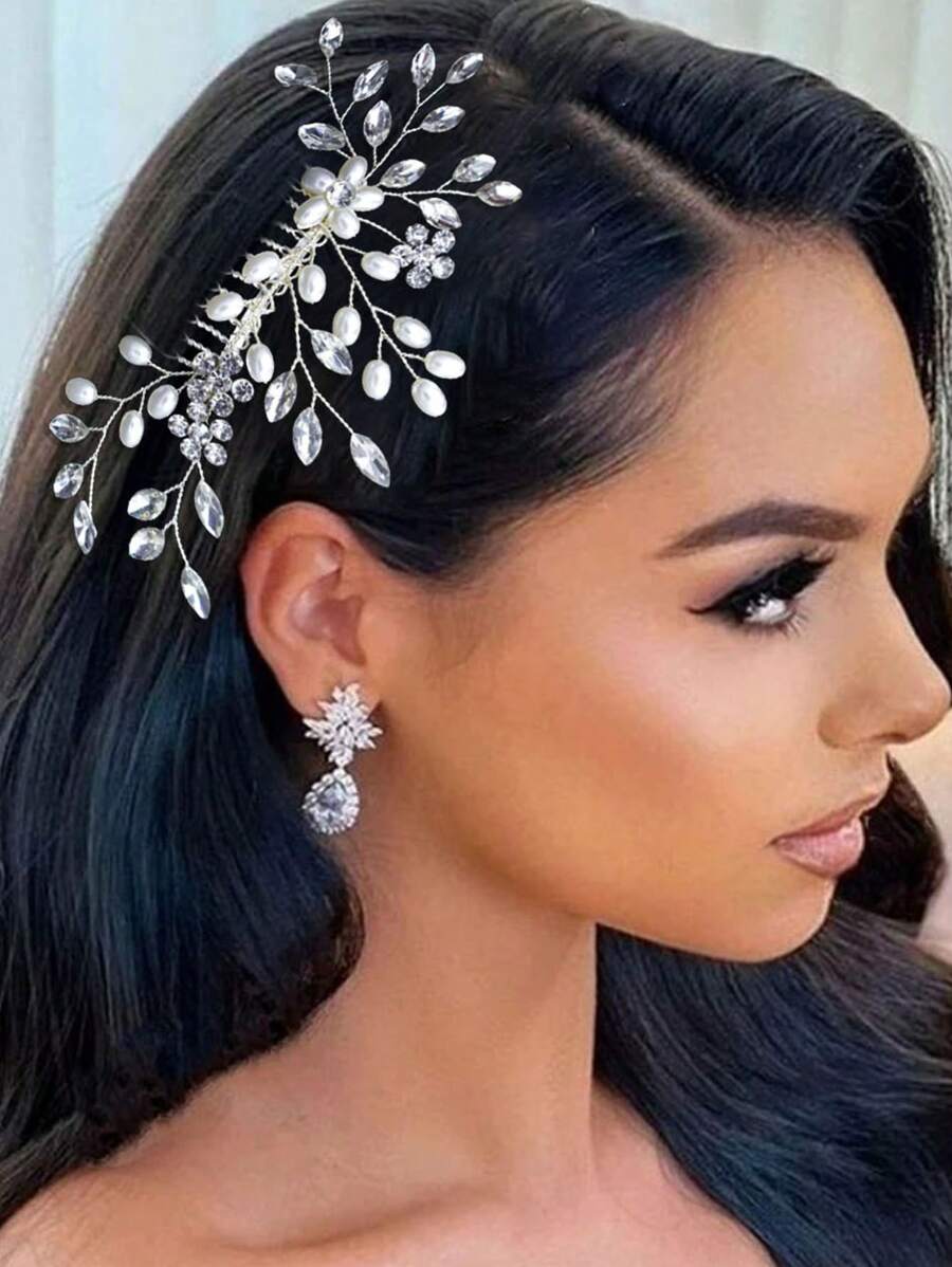 1pc Handmade Rhinestone Bridal Hair Comb Royal Boho Tiaras Halloween - Silver - View 1
