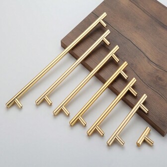 1 Piece Brushed Gold Cabinet Handle Kitchen Cupboard Handle, Made Of Aluminum Alloy, Perfect For Cupboards, Drawers, Cupboards And Wardrobes