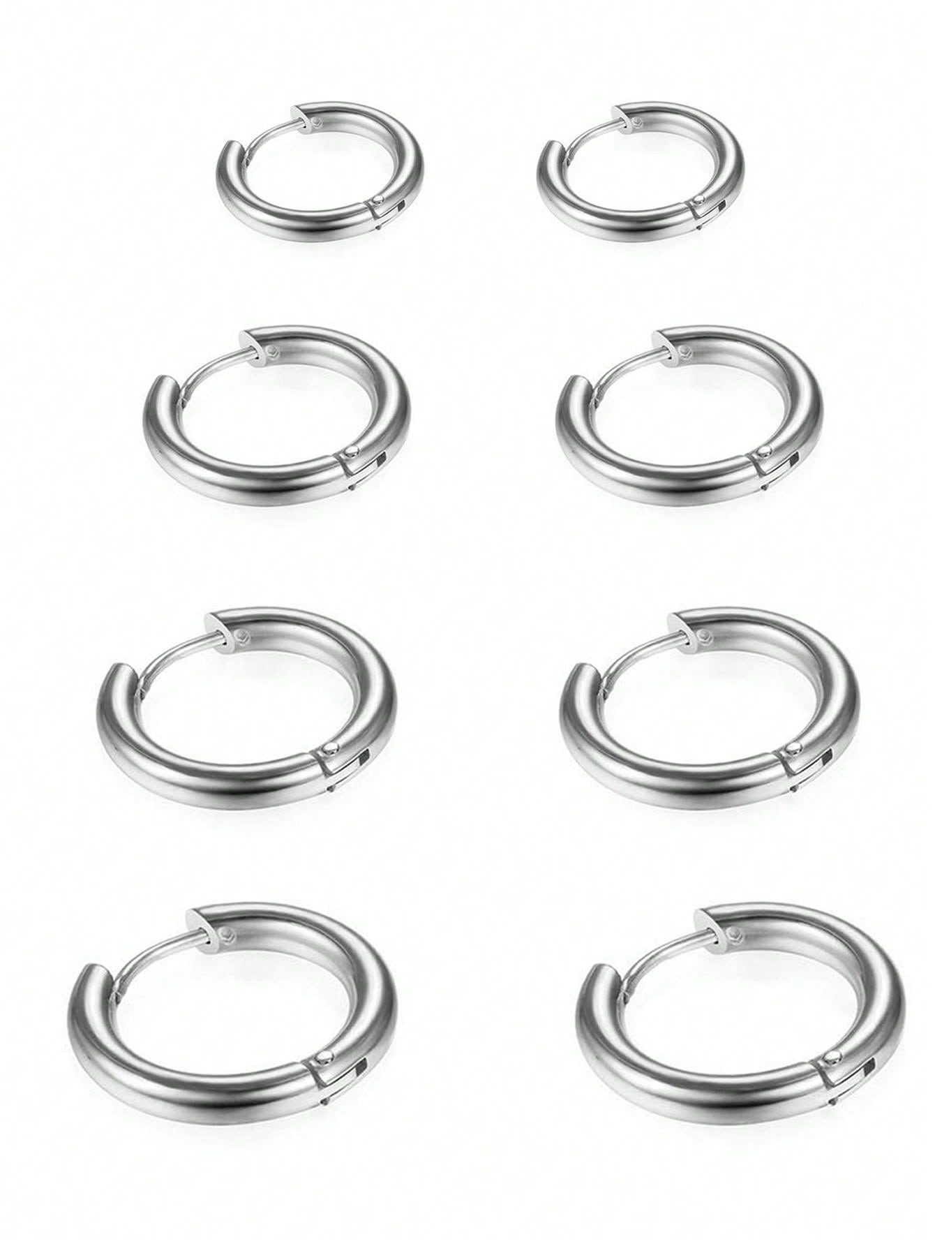 4 pairs of Silver Surgical Stainless Steel Hoop Earrings Fashion Small
