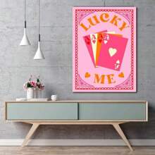 1pc Lucky Me Pink Poker Card Poster - Y2k Style Wall Art Canvas Decoration For Home, Living Room, Bedroom, Bar, Cafe With Interesting Illustrations - No Frame Needed - Multicolor - View 4