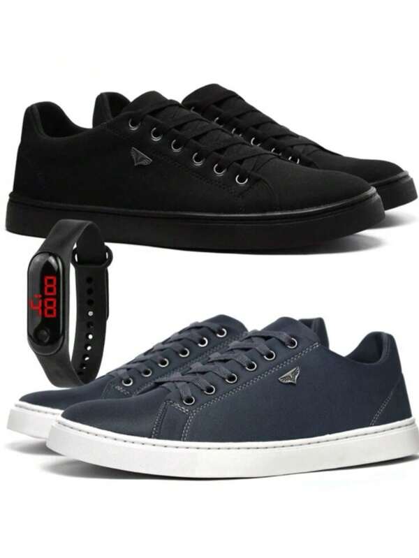 Kit 2 Pares Tênis Sapatênis Casual Masculino Com Relógio Slim