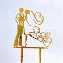 1 件 Mr&mrs 情人節亞克力蛋糕裝飾插片結婚紀念日求婚插卡裝飾 - 金色 - 查看 1