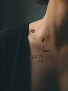 STARTTOOS 1pc Miniature Diamond Feather Butterfly Music Note Planet Y2k Style Design Temporary Tattoo Sticker For Fingers, Ears, Neck, And Other Body Parts