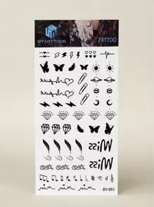 STARTTOOS 1pc Miniature Diamond Feather Butterfly Music Note Planet Y2k Style Design Temporary Tattoo Sticker For Fingers, Ears, Neck, And Other Body Parts
