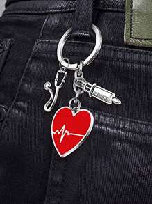 1 合金银心电图配件红心吊坠感谢礼物护士钥匙扣适合医生学生护士周礼物 - 銀色 - 查看 1