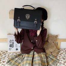 1入組黑色學院風包帶可拆卸肩帶,可A單肩包,斜挎包或者有徽章,復古和時尚後背包,合適的適用於學生 - 黑色 - 查看 4