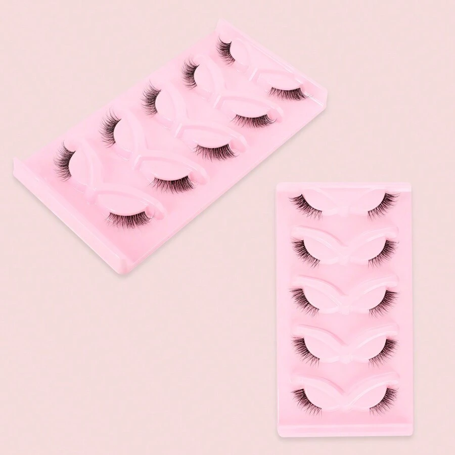 5pairs/set Fish Tail Crisscross Design Half Eye False Eyelashes - Black - View 1