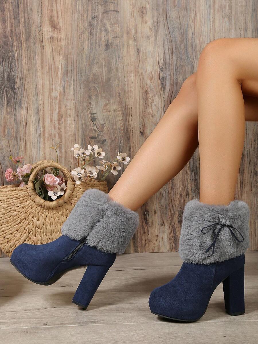 Giày bốt Nữ Thời trang Lace-up Dây kéo bên - Màu xanh lam - Xem 1