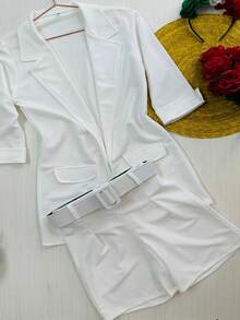 CONJUNTO 2 PIEZAS BLAZER Y SHORT FORMAL CASUAL - Blanco - Ver 2