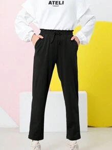Teen Girls' Yoga Straight Leg Pants With Pockets For Workout And Running - Black - View 1
