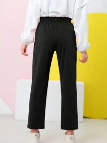 Teen Girls' Yoga Straight Leg Pants With Pockets For Workout And Running - Black - View 2