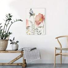 3 件粉色花朵和蝴蝶帆布牆壁藝術,水墨風格海報無框廚房、客廳和臥室裝飾,打造美麗優雅的家 - 彩色 - 查看 5